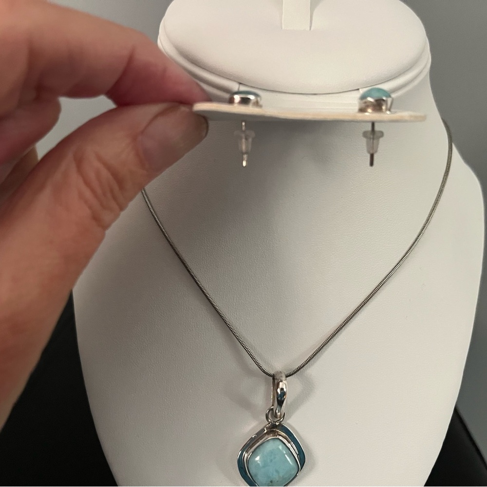 Larimar Pendant Necklace and Earrings Set - Picture 4 of 11